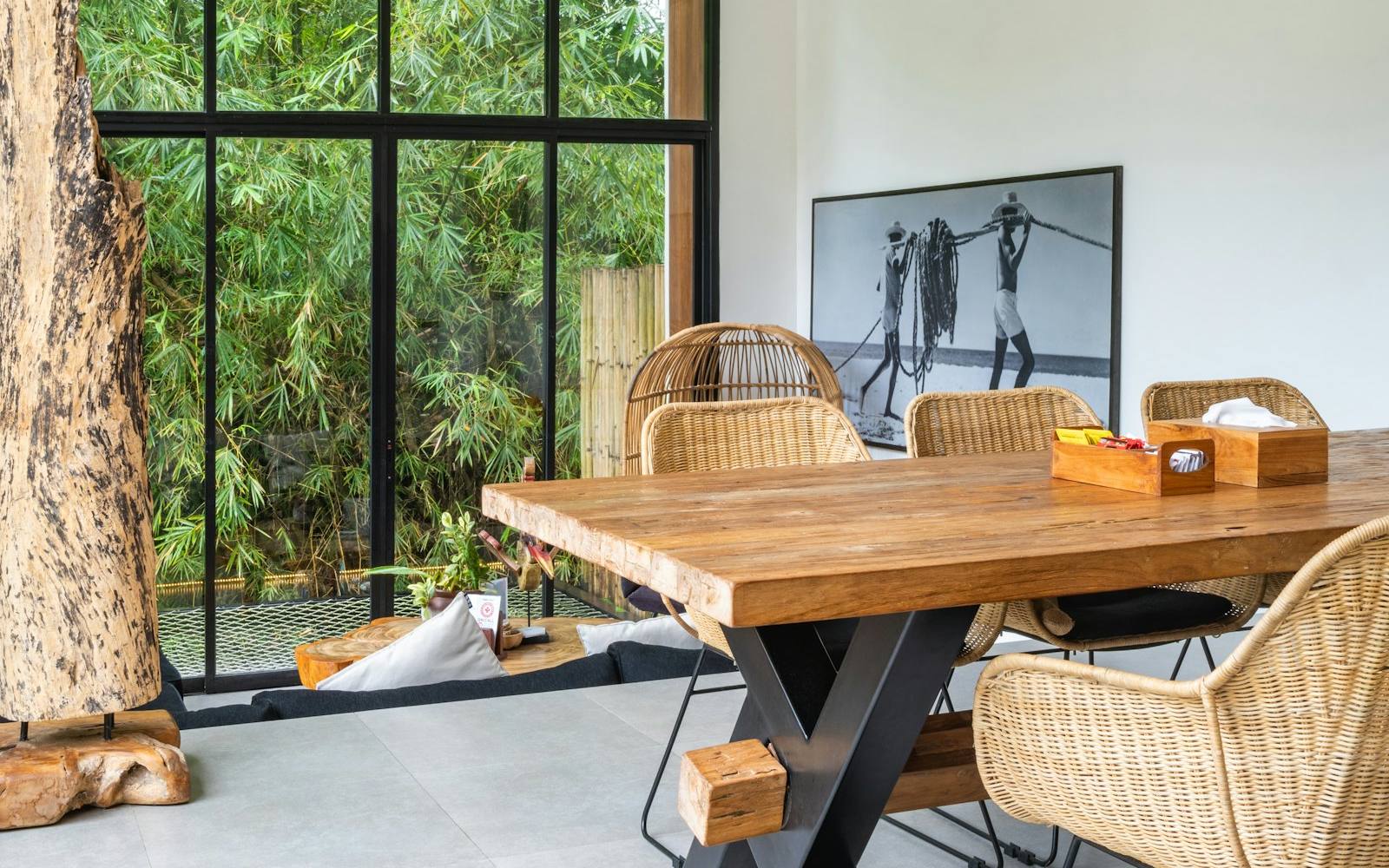 Solid wood dining table with chairs