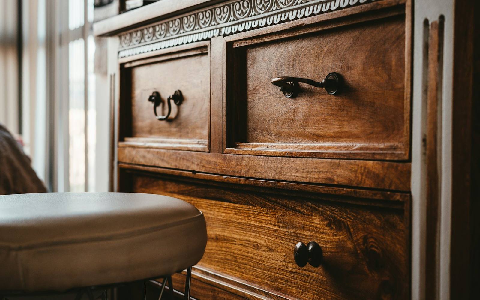 Carved hardwood chest of drawers